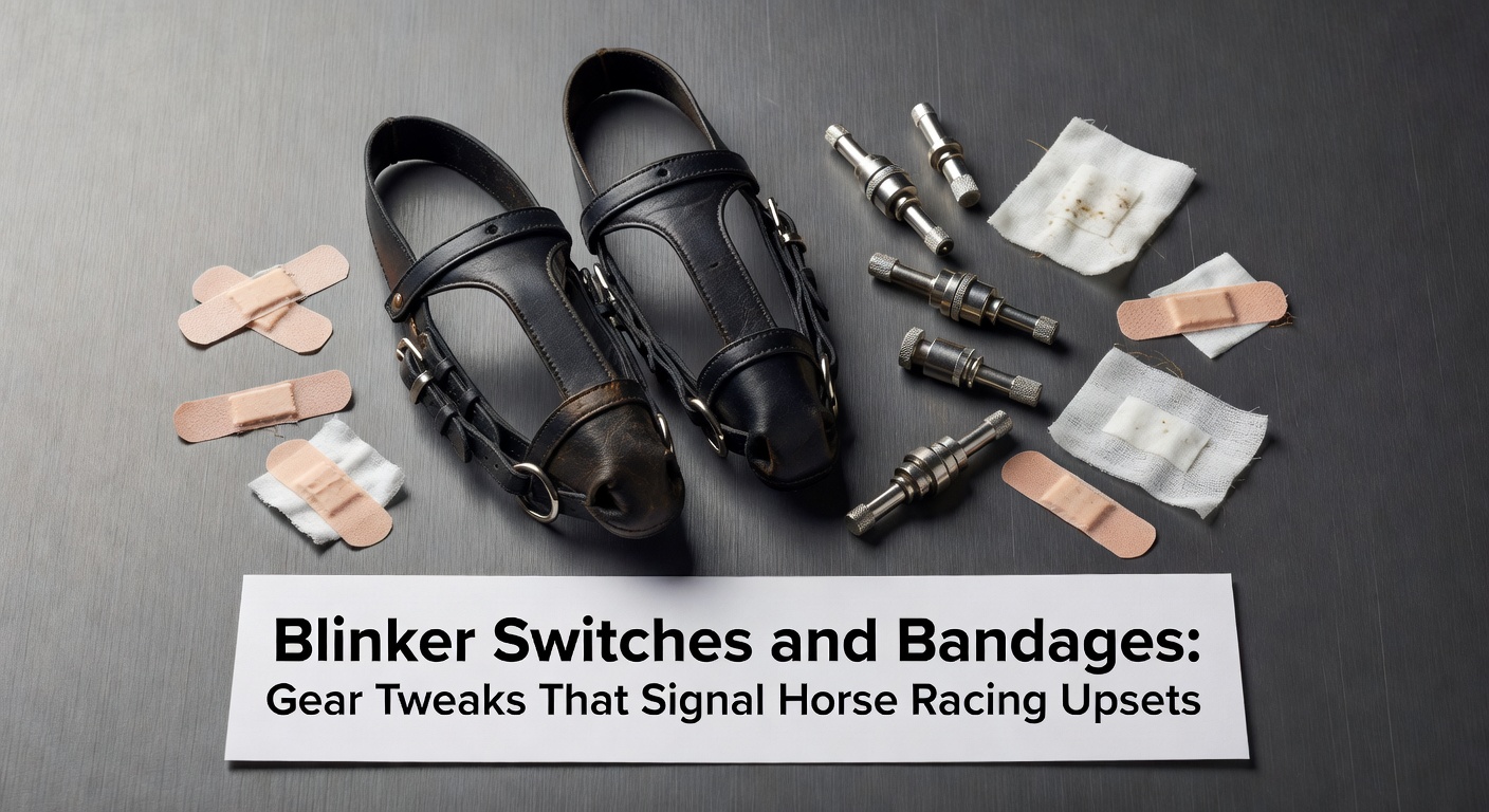 A thoroughbred horse fitted with blinkers charges down the stretch, peripheral vision restricted to sharpen focus on the leader ahead