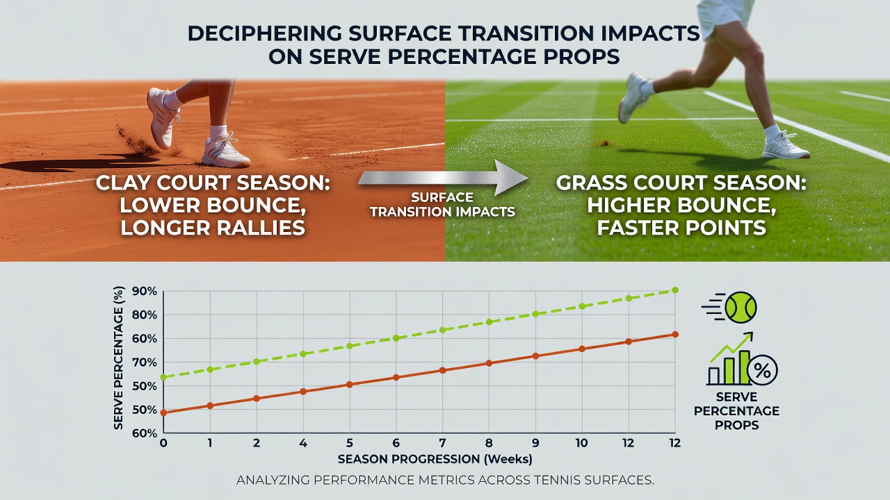 Statistical charts showing serve percentage shifts across ATP clay and grass seasons