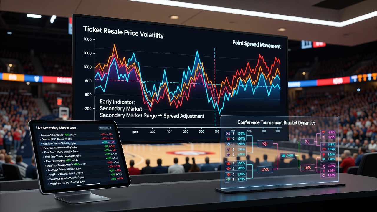 Ticket resale market data visualization showing price fluctuations for college basketball conference tournament games