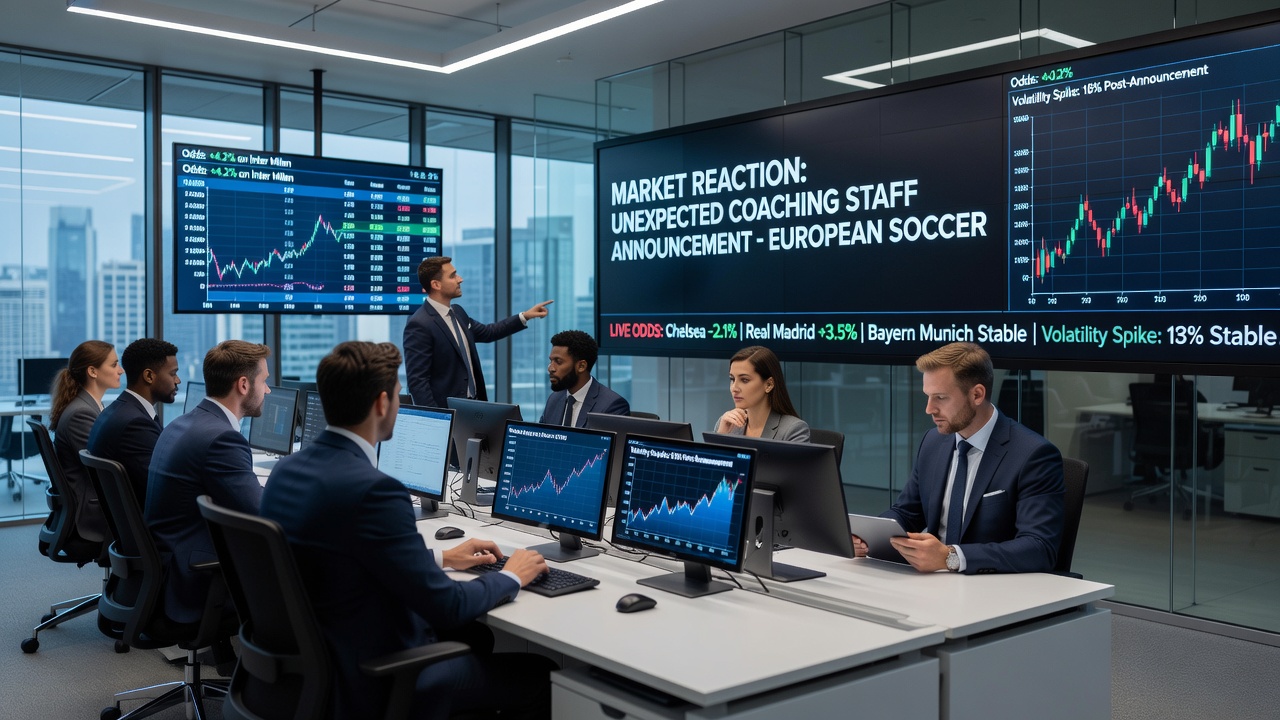Traders reviewing live odds on European soccer matches following coaching news