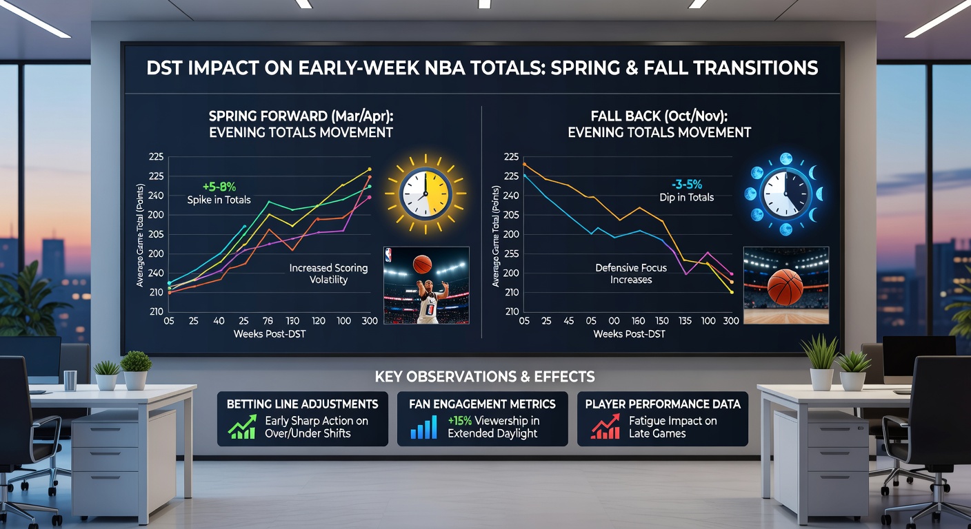 Betting board showing NBA totals lines adjusting after daylight saving time shift