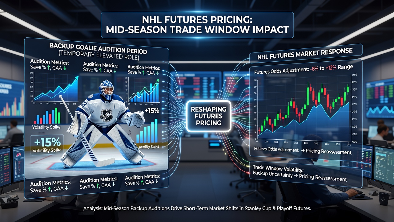 Charts displaying NHL futures price movements tied to goalie audition results