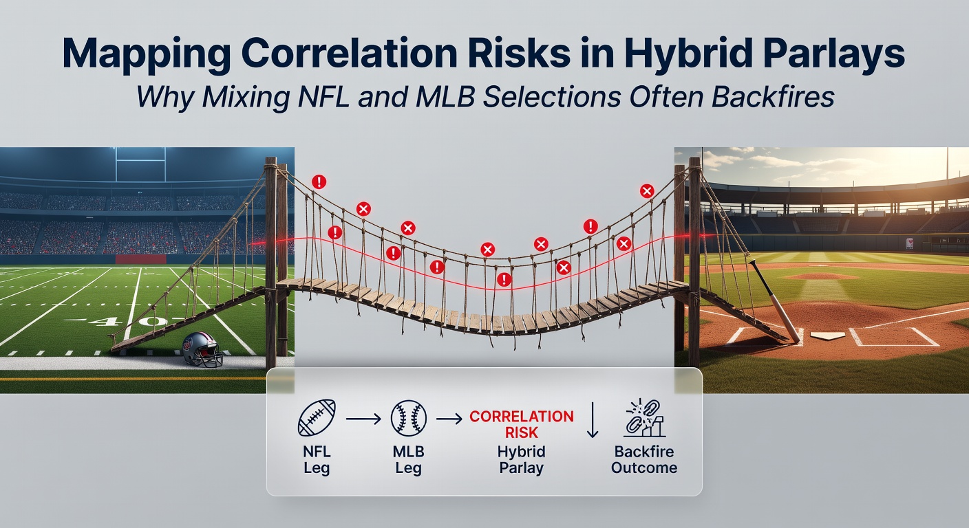 Infographic showing correlation risks between NFL and MLB bets in hybrid parlays